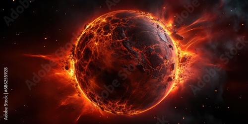 A digital artwork depicts Earth cracking and glowing with inner fire.