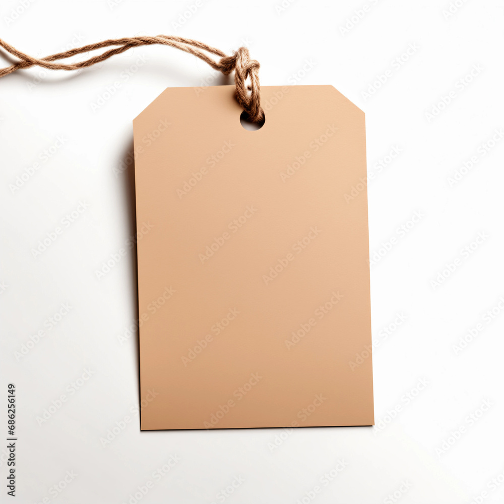 Etiqueta de papel marrom, retangular, em branco e vazio. Nota de papel kraft amarrado com um barbante em fundo branco ou transparente. Etiqueta de papel marrom, retangular, em branco e vazio. Nota de papel kraft amarrado com um barbante em fundo branco ou transparente.