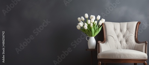 Vintage chair with white tulips #686256742