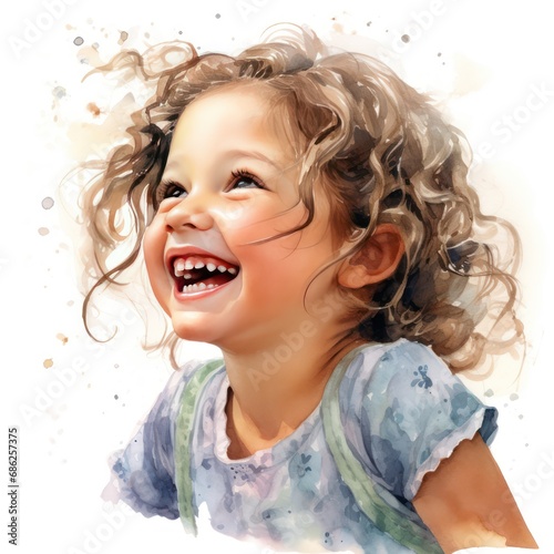 Heartwarming Watercolor Clipart Happy Little Girl's Genuine Smiles & Infectious Laughter