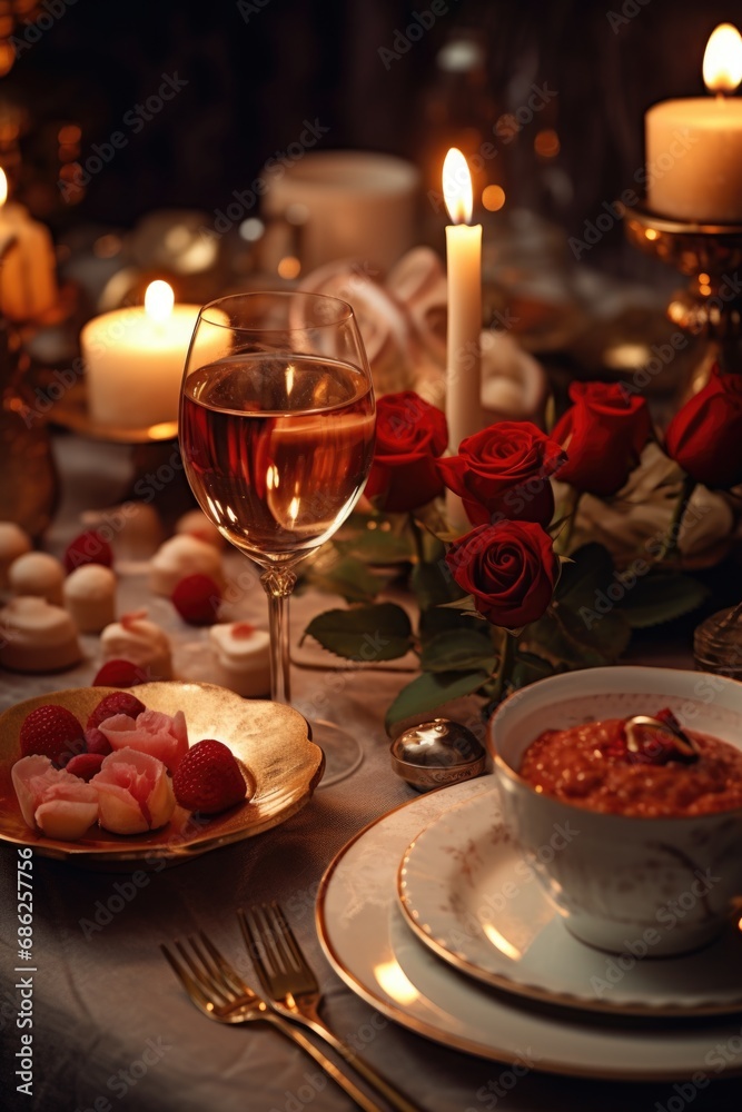 A table set with a candle and a plate of food. Perfect for showcasing a cozy and intimate dining experience. Can be used for restaurant promotions, food blogs, or home cooking articles.