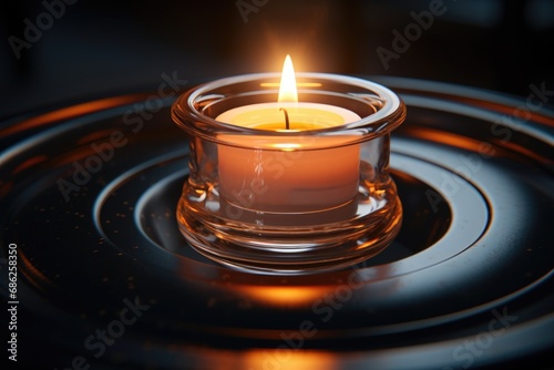 A lit candle sitting in a glass bowl. This picture can be used to create a cozy and intimate atmosphere.