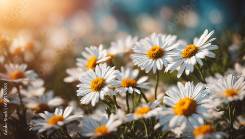 Beautiful summer chamomile flowers on a clearing close-up  background