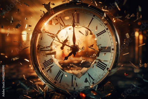 A clock with numerous bits flying around it. Perfect for illustrating the concept of time, technology, and innovation.