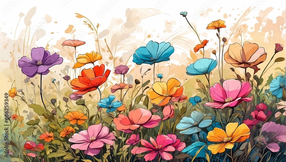 Naklejka premium Colorful meadow flowers illustration . Spring background