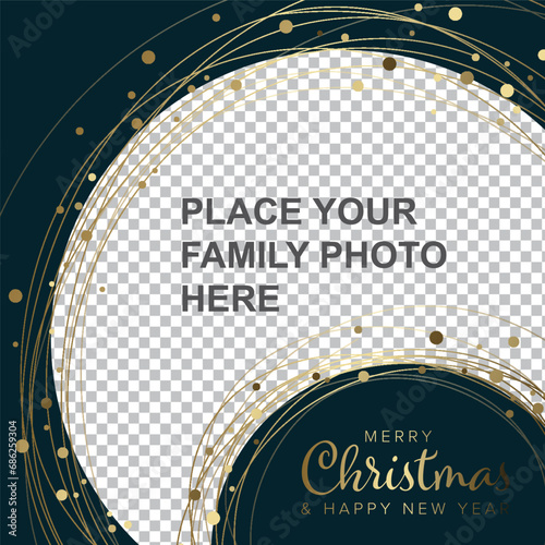 Christmas winter family photo dark blue minimalist card layout template with photo