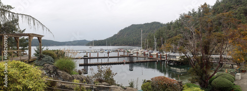 Tranquil ocean marina on Canadian island photo