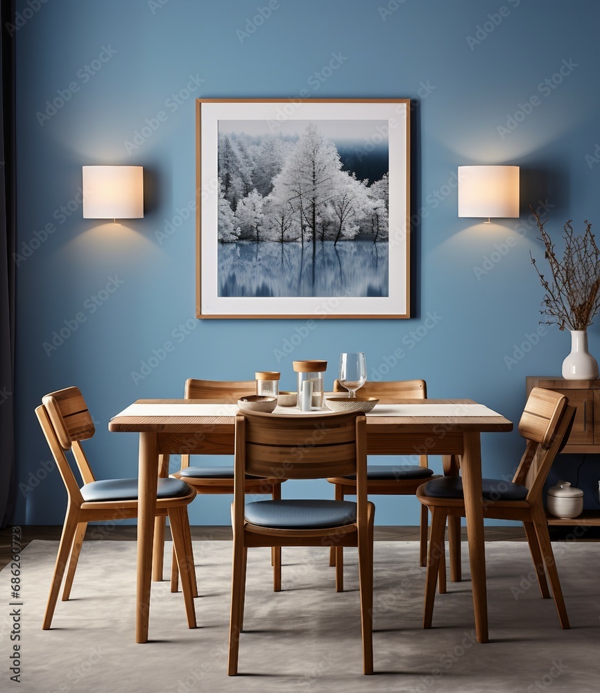 Fototapeta premium Blank painting, template for a painting for the wall, dining room with table