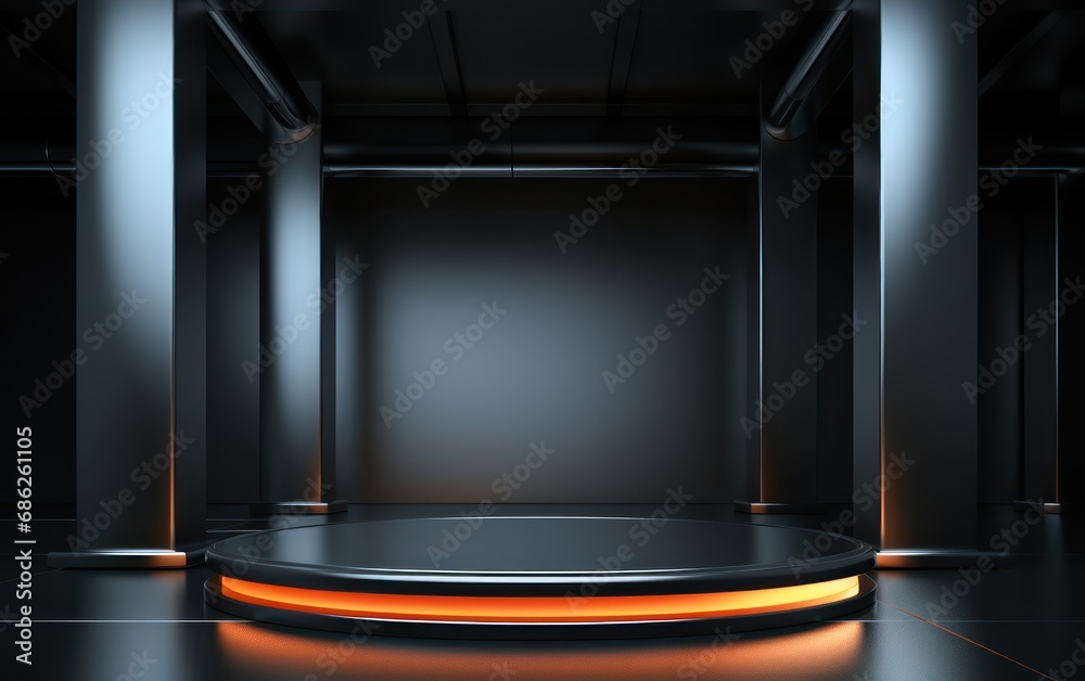 Ultra HD Graphics Dark Hall with Bright Orange Neon Lights Ultra HD Graphics Dark Hall with Bright Orange Neon Lights