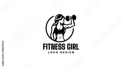 Women Fitness club logo or emblem with woman silhouette. Girl Bodybuilder Logos Template. Vector illustration Isolated on white background.