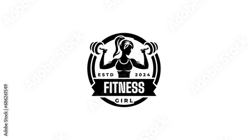 Women Fitness club logo or emblem with woman silhouette. Girl Bodybuilder Logos Template. Vector illustration Isolated on white background.