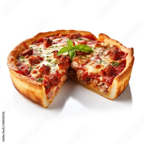 Delicious Chicago Deep Dish Pizza on White Background