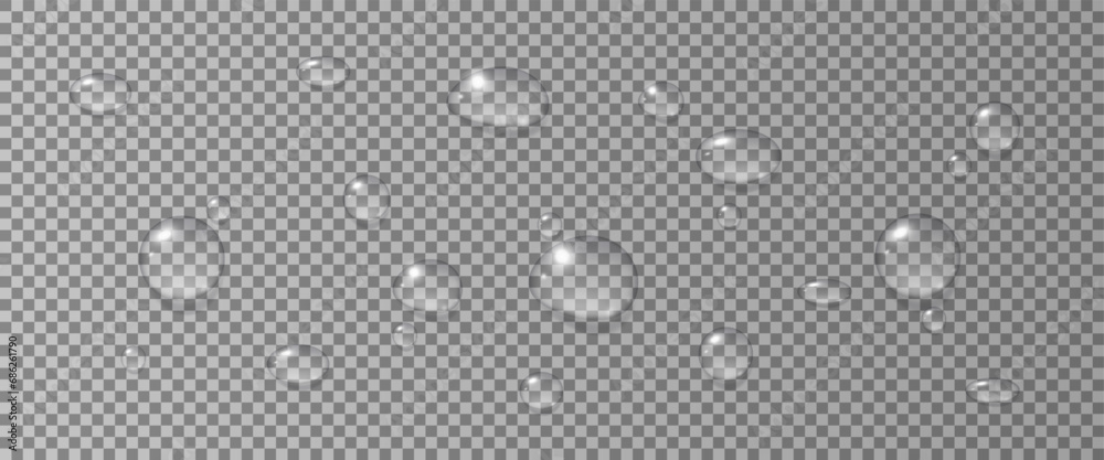 Realistic vector water drops png on a transparent light background ...