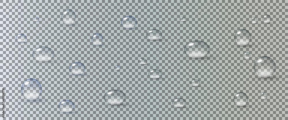 Realistic vector water drops png on a transparent light background ...