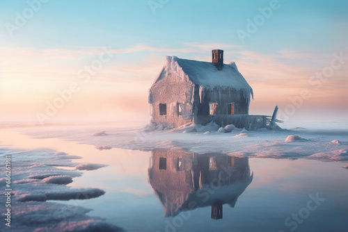 Abandoned frozen house in the Antarctic. Strong frosts. photo