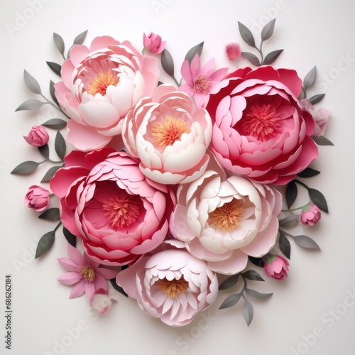 bouquet of pink flowers in shape of heart