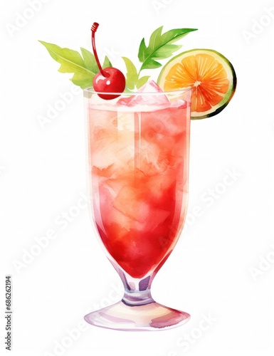 Wallpaper Mural Tropical cocktail with ice splashing. Hand drawn watercolor summer refreshing alcoholic drink. Cocktail with splash, digital abstract illustration for advert, menu, isolated on white Torontodigital.ca