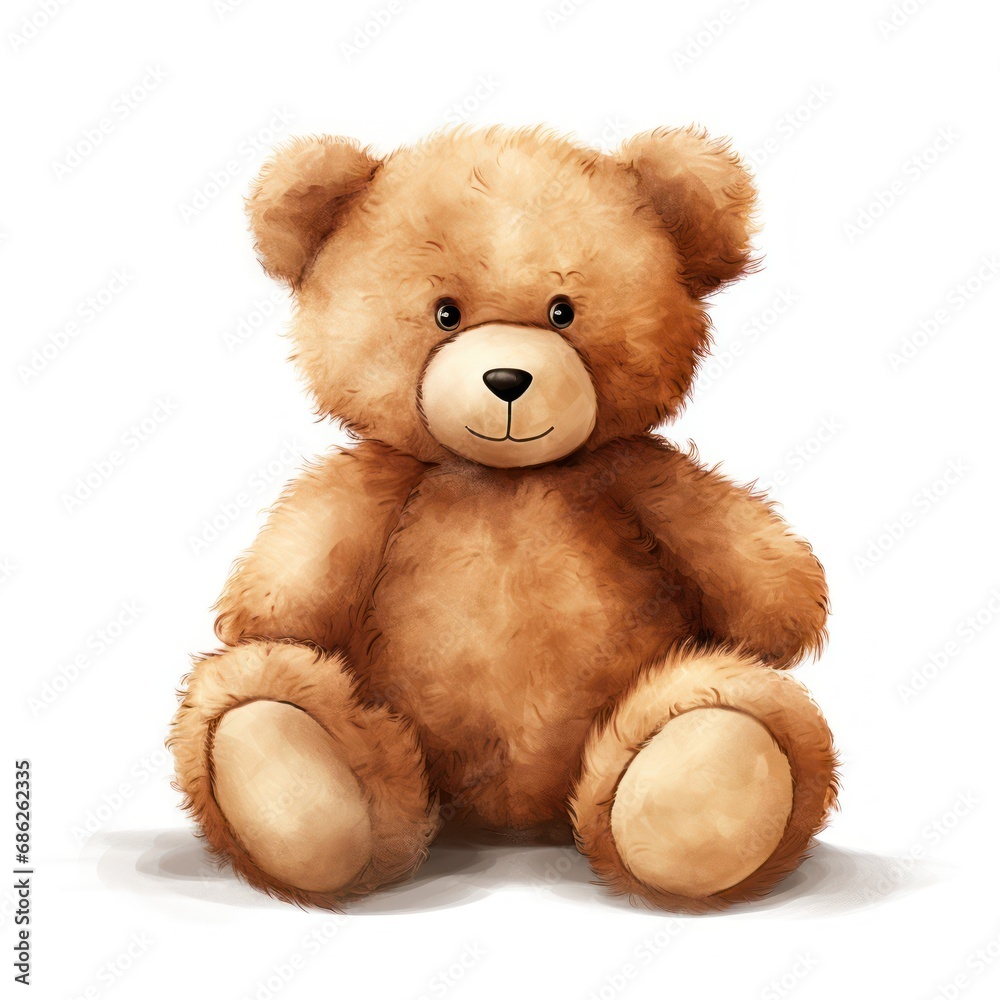 Adorable Fluffy Stuffed Teddy Bear on White Background