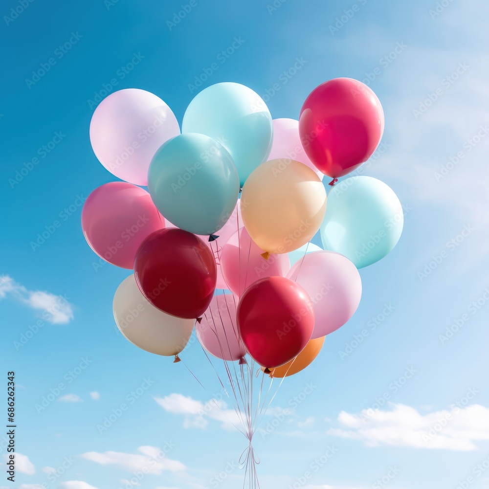 Vibrant Helium Balloons Drifting in Clear Blue Sky Carefree Joy Vibrant Helium Balloons Drifting in Clear Blue Sky Carefree Joy
