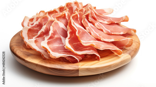 Cured Meat Italian ham slices platter cutout minimal isolated on white background. Spanish Cures meat realistic illustration. Italian slices of coppa, ham slices ham slices, icon, detailed. photo