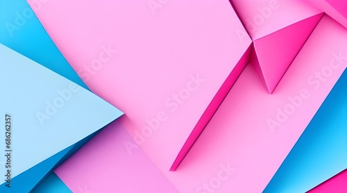 Abstract background of pink and blue paper sheets. 3d render illustration