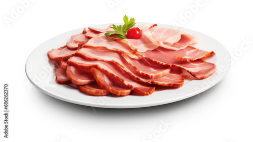 Italian ham bacon slices platter cutout minimal isolated on white background. Realistic Cures meat platter illustration. Italian slices of coppa, ham slices, icon, detailed.