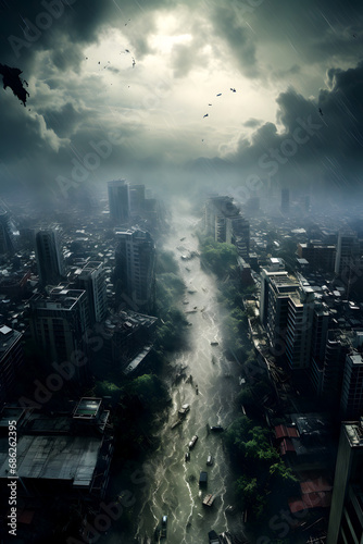 On the night of the apocalypse, a large wave covered the big city with water. A strong storm that destroys everything