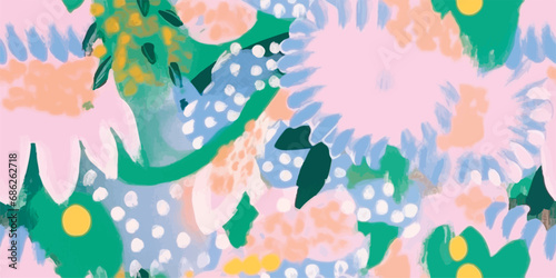 Trendy Hand drawn Wild Meadow florals , Flower bouquet illustration Seamless Pattern Vector Design, Design for fashion , fabric, textile, wallpaper, cover, web , wrapping and all prints