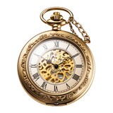 Elegant Gold Pocket Watch with Chain on White Background