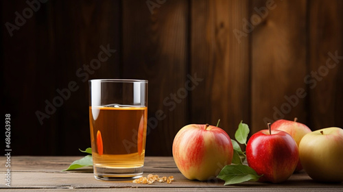 copy space, stockphoto, glass filled with healthy apple juice. Healthy drink from fresh apples. Antioxidant. Healthy lifestyle theme.