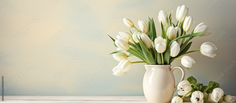 Beautiful white tulips in a vase for the spring Beautiful white tulips in a vase for the spring