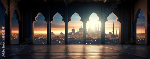 Leinwand Poster Mosque Background Tranquil Islamic Atmosphere for Spiritual Reflection, Islamic