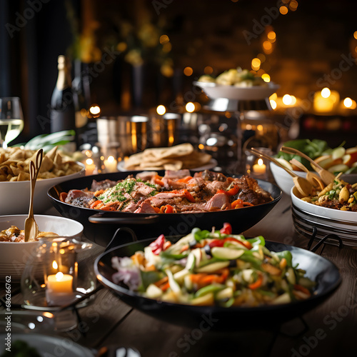 Buffet service for any festive event  party or restaurant reception  close up shot  aesthetic photography.