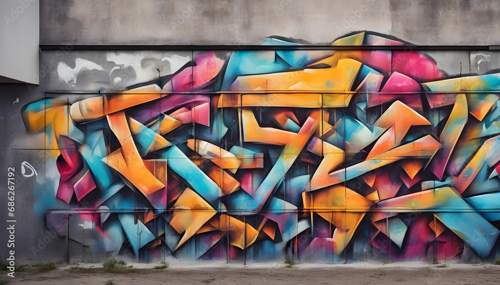 Fototapeta premium Beautiful street art graffiti. Abstract creative drawing fashion colors on the walls of the city.