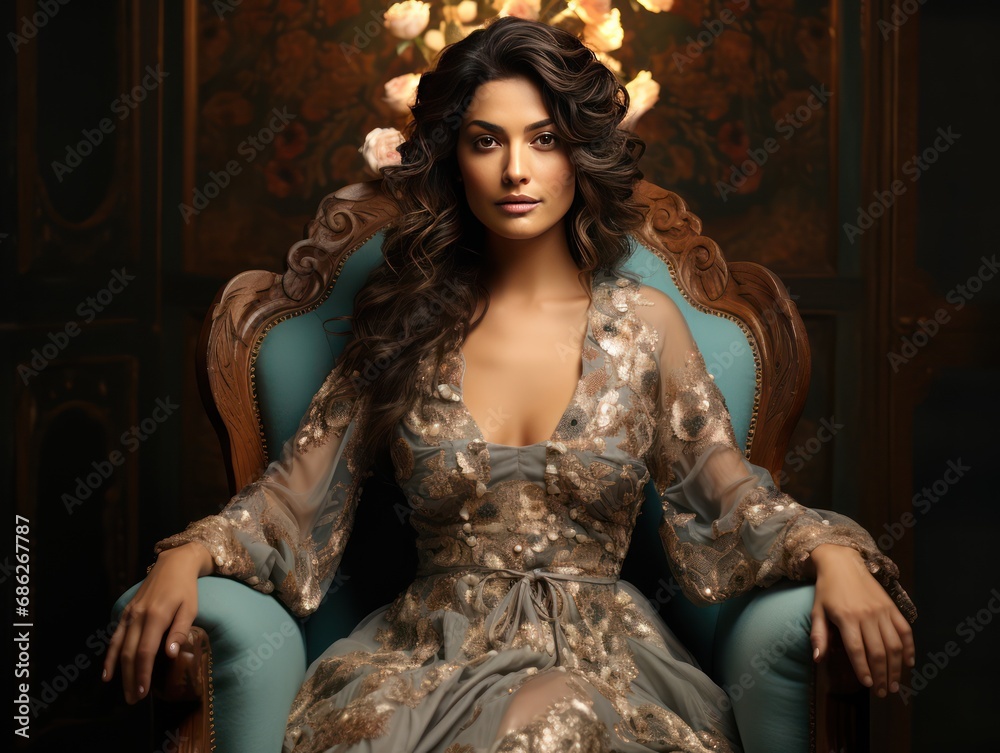 Indian Queen Timeless Beauty and Authority in Exquisite Armchair