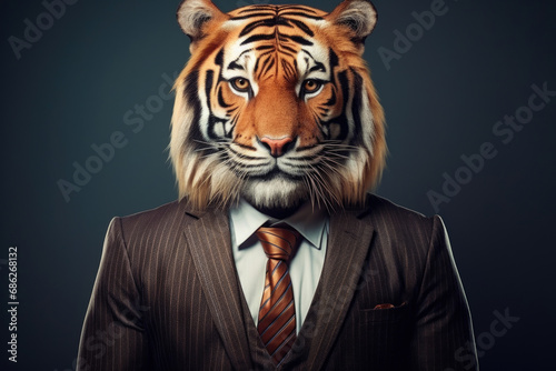 A tiger dressed in a suit and tie, perfect for business and professional themes