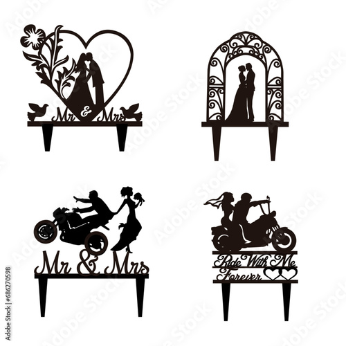 Wedding topper heart, motorcycle, bride and groom, marriage, flower arch.