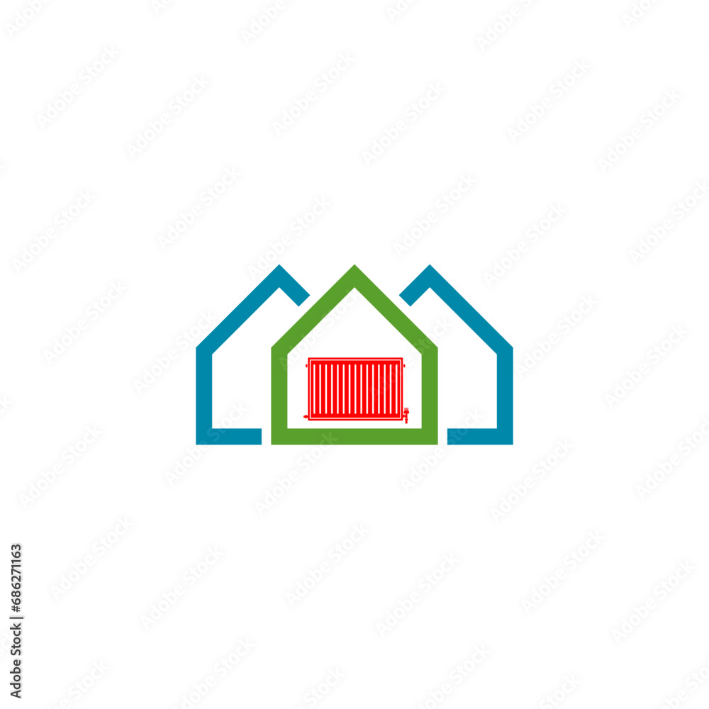 Heat radiator in house icon design. House heating icon isolated on white background Heat radiator in house icon design. House heating icon isolated on white background