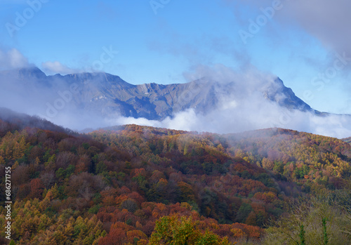 Autumn in the Aralar mountain range. Fogs in the Maioak and Araitz valley, Navarre.