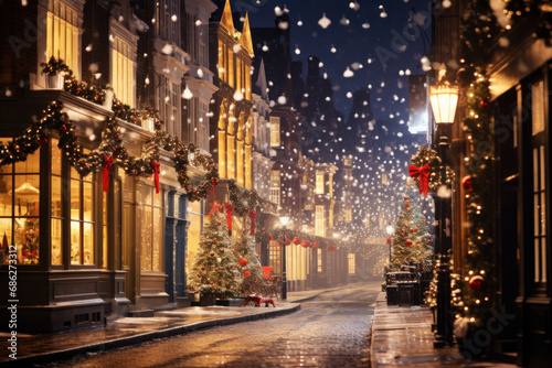 Christmas lights and Christmas decorations on the streets © spyrakot