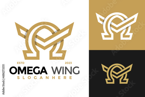 Letter M Omega Wing Logo design vector symbol icon illustration photo