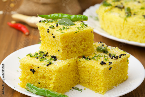 Chana Dal  Gram Flour Dhokla  served with mint chutney,