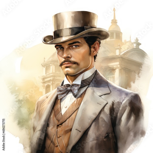 Victorian Watercolor Clipart Regal Gentleman with Classic Style