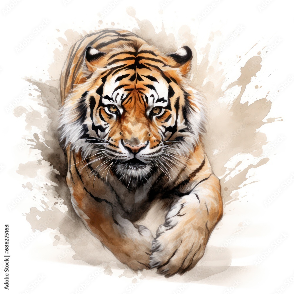 Graceful Golden and Black Watercolor Tiger ClipartExquisite Tiger in Motion
