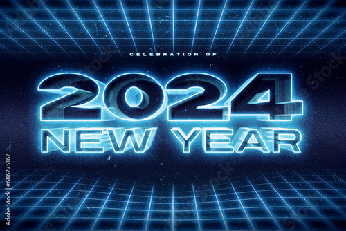 Cyber Vintage 2024 Happy New Year Poster  photo