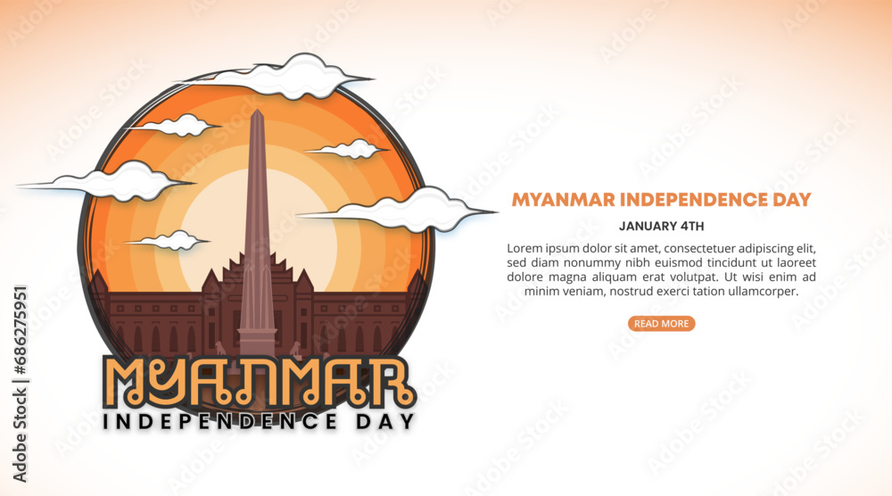 Myanmar Independence Day Background with an ink drawing monument