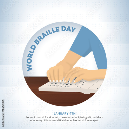 Square World Braille Day background with a person reading a braille book