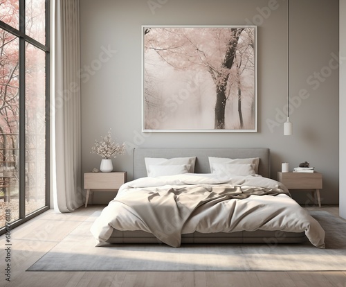 Layout of poster, poster in the room, interior of a bedroom