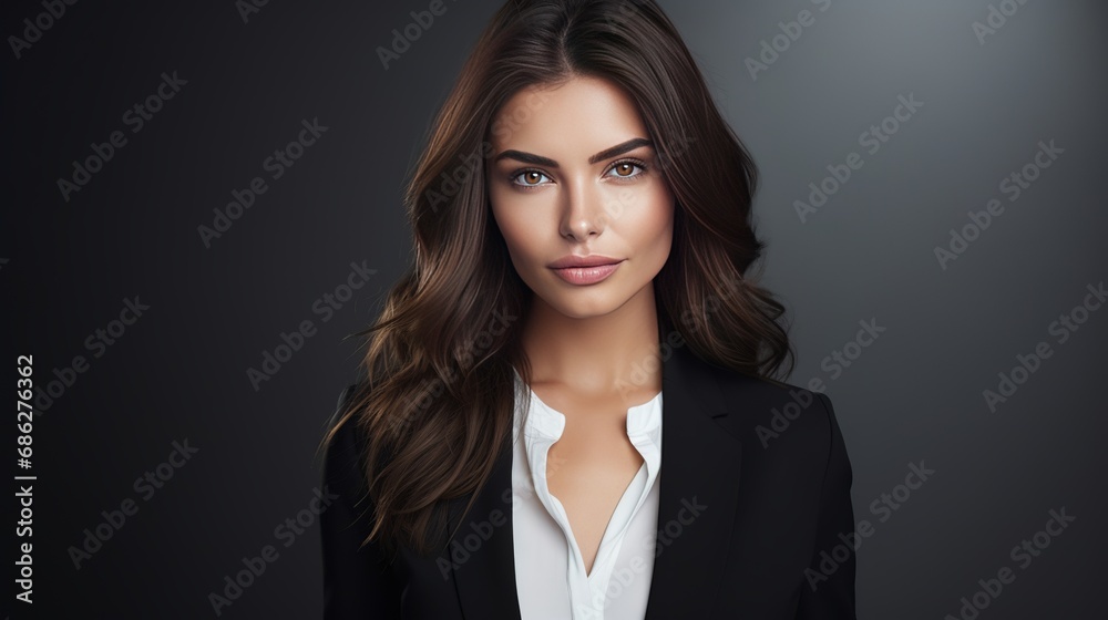 The studio features a charming brunette businesswoman who is flirty and charming. The studio features a charming brunette businesswoman who is flirty and charming.