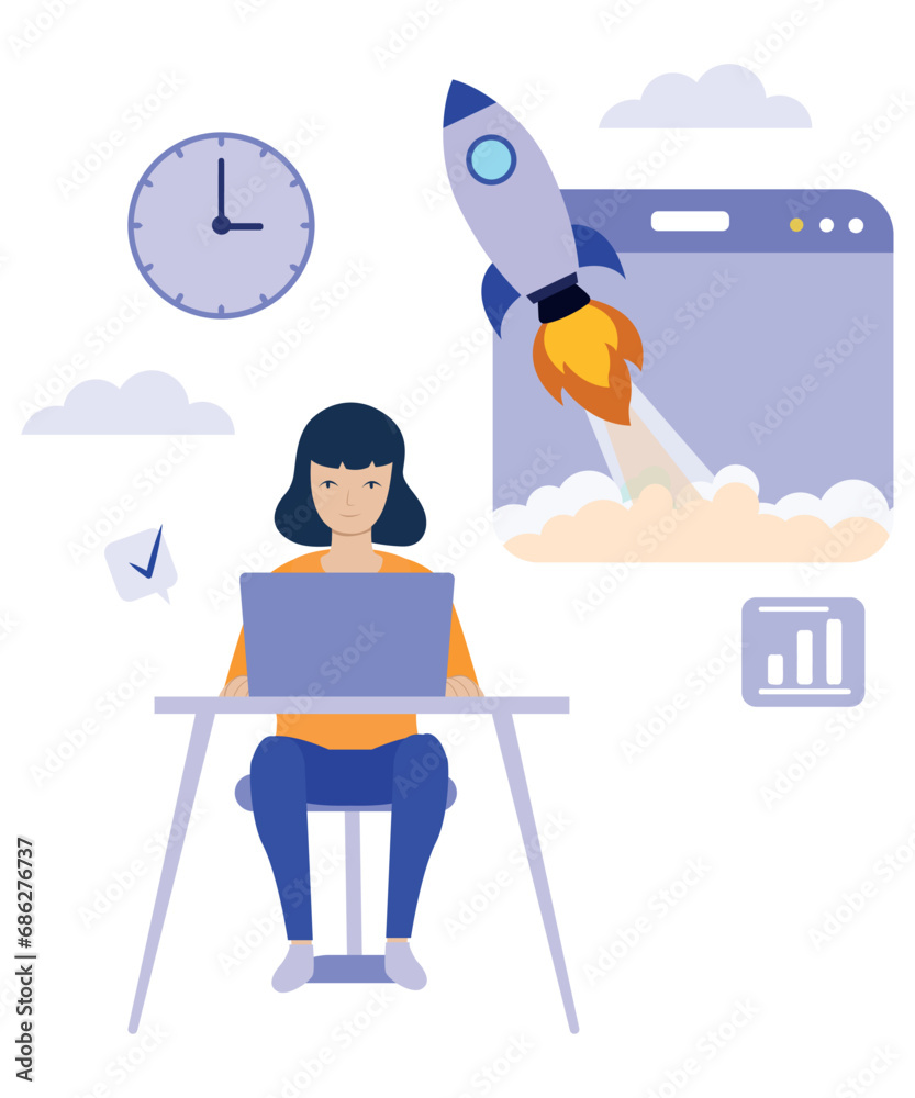 Fototapeta premium Flat Art Working Icon Of Work From Home Corporate Employee